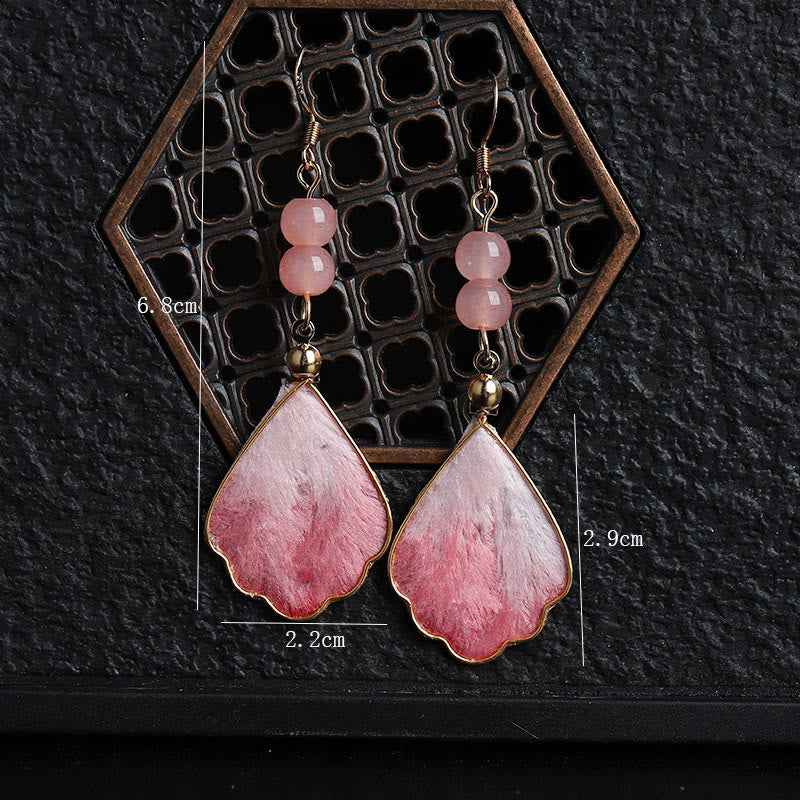 Fortune Jewel Silk Art Handmade Pink Velvet Good Fortune Protection Drop Hook Earrings