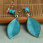 Fortune Jewel Boho Handcrafted Silk Art Bead Leave Shape Good Fortune Hook Dangle Earrings