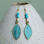 Fortune Jewel Boho Handcrafted Silk Art Bead Leave Shape Good Fortune Hook Dangle Earrings