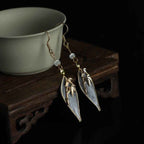 Fortune Jewel Handcrafted Silk Art Bamboo Design Copper Hook Luck Protection Dangle Earrings