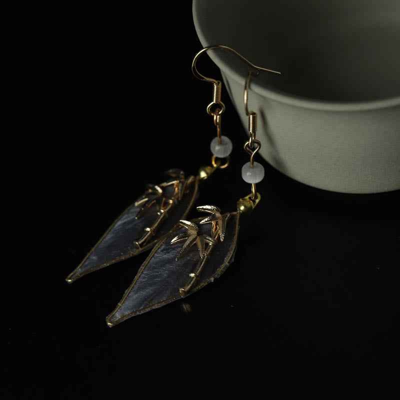 Fortune Jewel Handcrafted Silk Art Bamboo Design Copper Hook Luck Protection Dangle Earrings