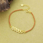 Fortune Jewel 925 Sterling Silver Five-Emperor Coins Red String Balance Bracelet