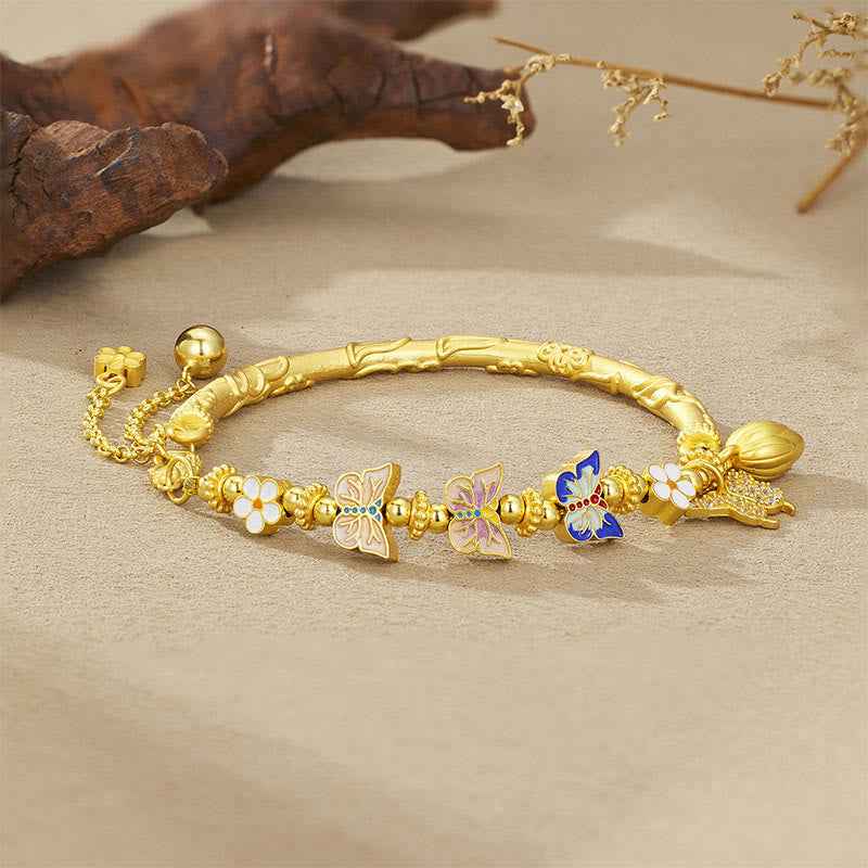 Fortune Jewel 925 Sterling Silver Butterfly Flower Balance Bracelet