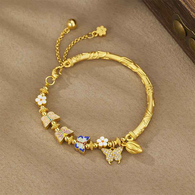 Fortune Jewel 925 Sterling Silver Butterfly Flower Balance Bracelet