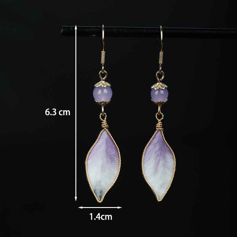 Fortune Jewel Silk Art Handmade Purple Gradient Petals Blessing Dangle Earrings