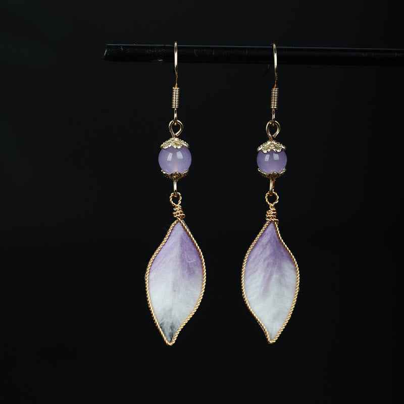 Fortune Jewel Silk Art Handmade Purple Gradient Petals Blessing Dangle Earrings