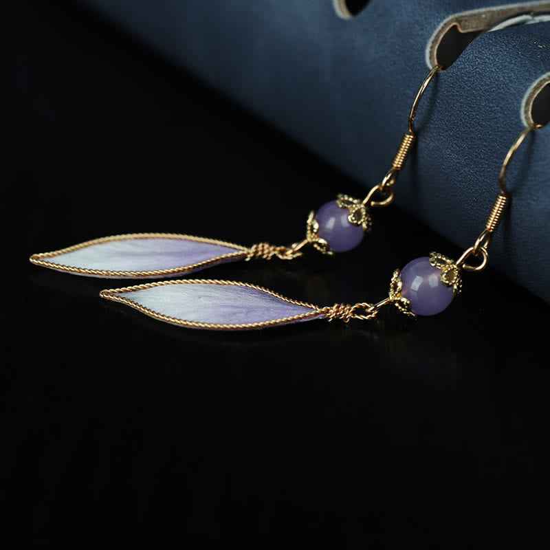 Fortune Jewel Silk Art Handmade Purple Gradient Petals Blessing Dangle Earrings