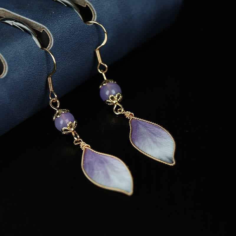 Fortune Jewel Silk Art Handmade Purple Gradient Petals Blessing Dangle Earrings