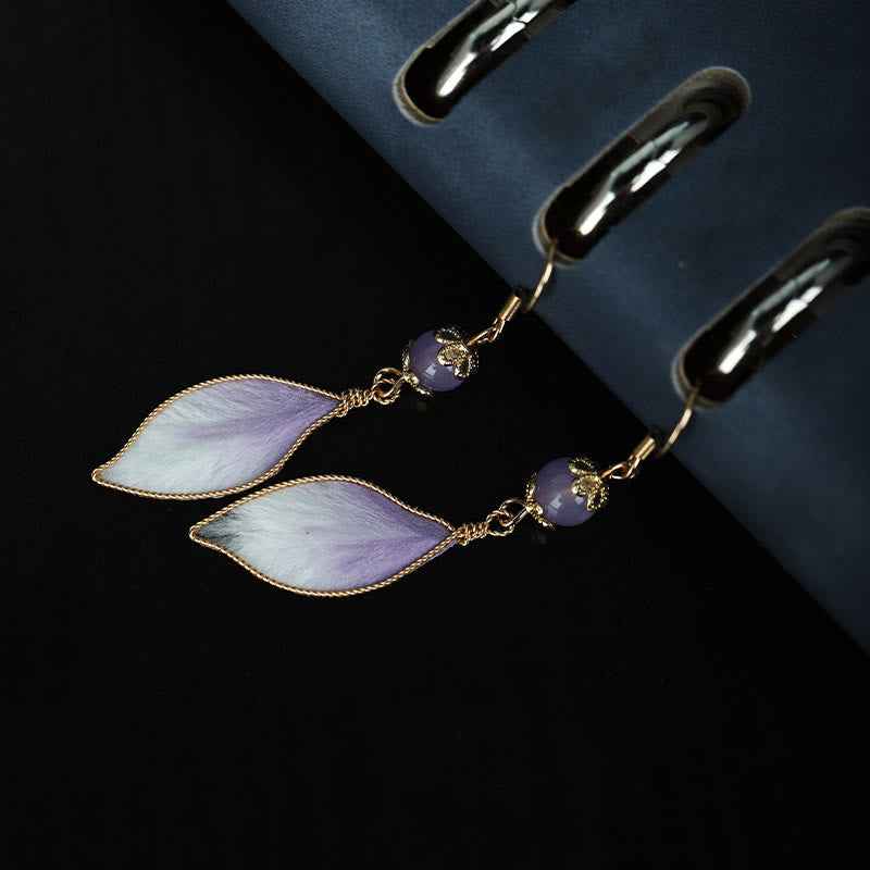 Fortune Jewel Silk Art Handmade Purple Gradient Petals Blessing Dangle Earrings
