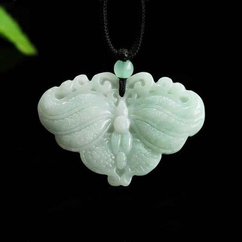 Buddha Stones Jade Butterfly Prosperity Necklace Pendant