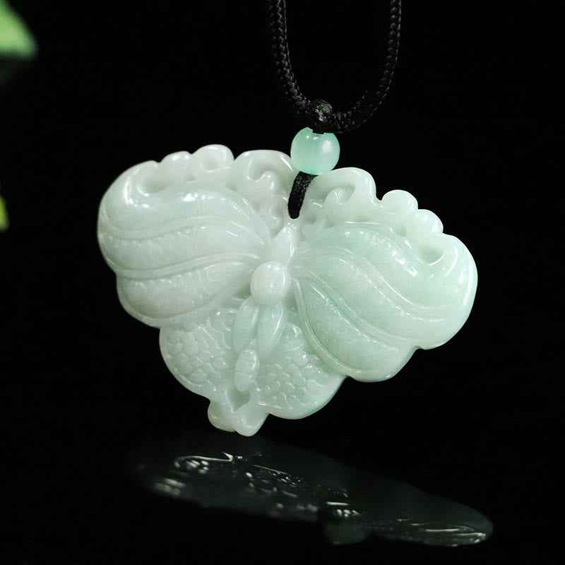 Buddha Stones Jade Butterfly Prosperity Necklace Pendant