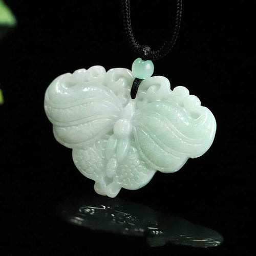 Buddha Stones Jade Butterfly Prosperity Necklace Pendant