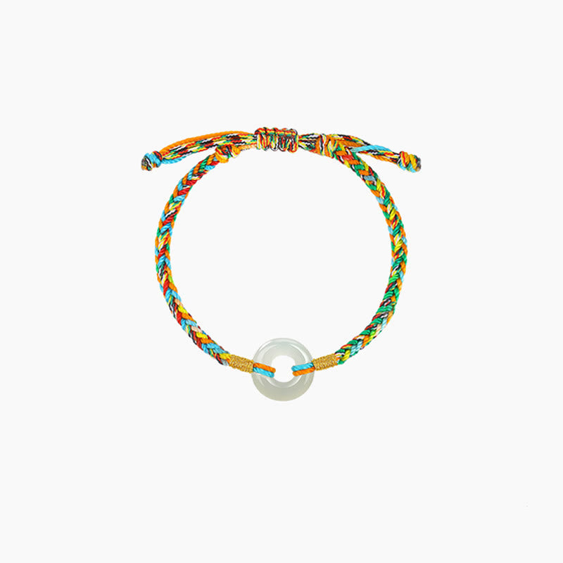 Fortune Jewel Handmade Peace Buckle Jade Prosperity 925 Sterling Silver Colorful Rope Bracelet - Fortune Jewel