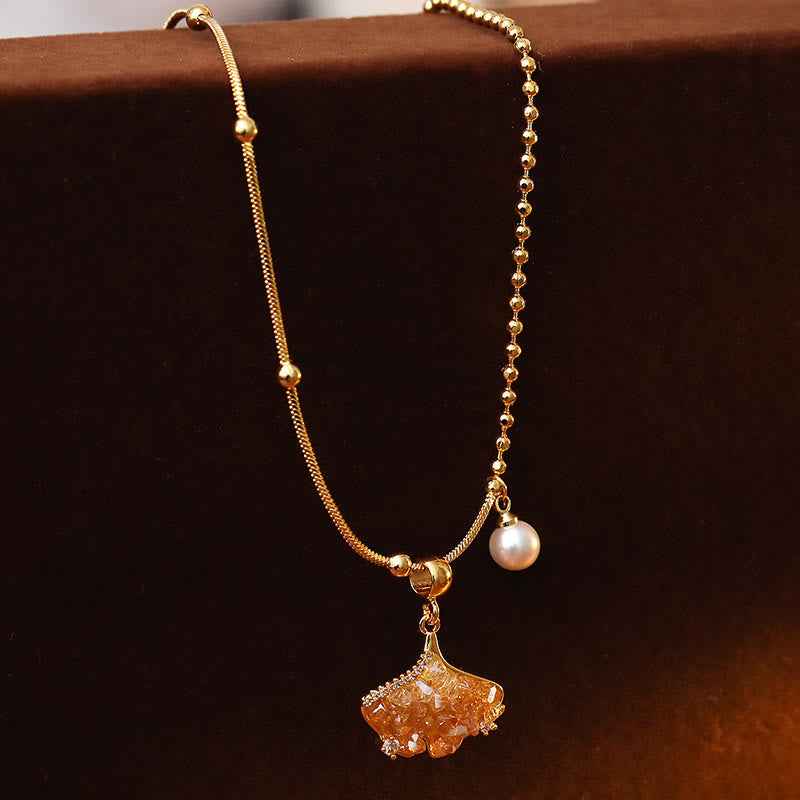 Fortune Jewel Champagne Citrine Copper Pearl Properity Protection Necklace Pendant