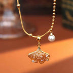 Fortune Jewel Champagne Citrine Copper Pearl Properity Protection Necklace Pendant