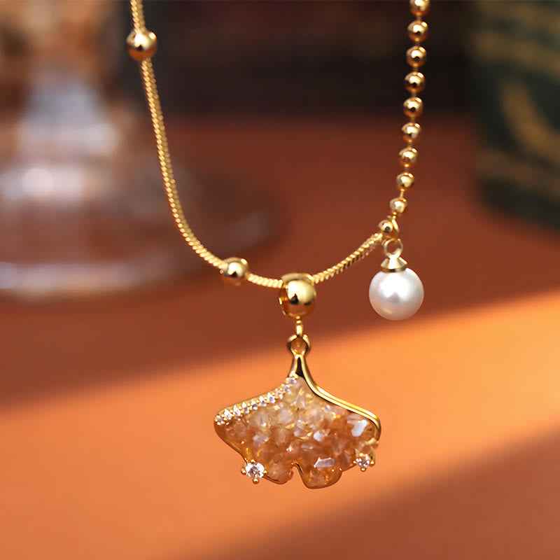 Fortune Jewel Champagne Citrine Copper Pearl Properity Protection Necklace Pendant
