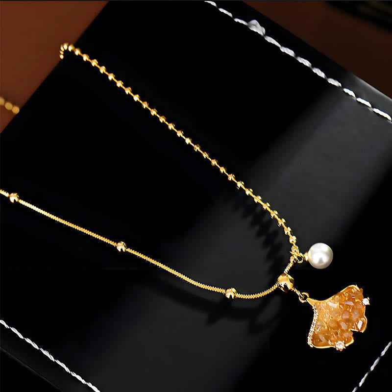Fortune Jewel Champagne Citrine Copper Pearl Properity Protection Necklace Pendant