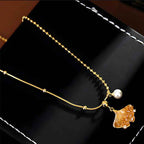 Fortune Jewel Champagne Citrine Copper Pearl Properity Protection Necklace Pendant