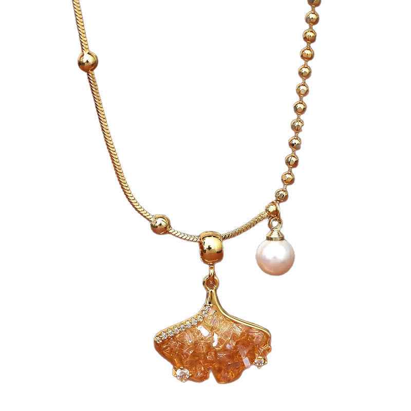 Fortune Jewel Champagne Citrine Copper Pearl Properity Protection Necklace Pendant