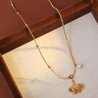 Fortune Jewel Champagne Citrine Copper Pearl Properity Protection Necklace Pendant