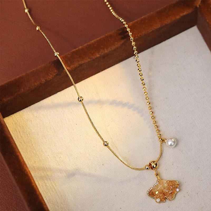 Fortune Jewel Champagne Citrine Copper Pearl Properity Protection Necklace Pendant
