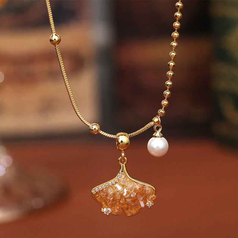Fortune Jewel Champagne Citrine Copper Pearl Properity Protection Necklace Pendant
