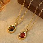 Fortune Jewel Tiger Eye Red Agate Copper Plated Gold Chain Properity Necklace Pendant