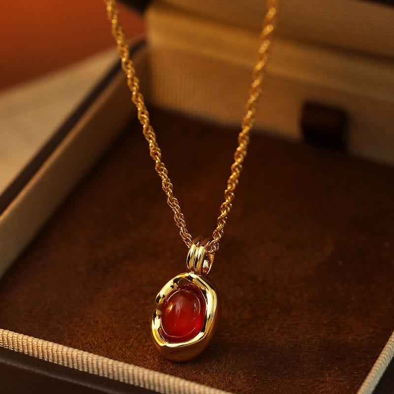 Fortune Jewel Tiger Eye Red Agate Copper Plated Gold Chain Properity Necklace Pendant