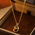 Fortune Jewel Tiger Eye Red Agate Copper Plated Gold Chain Properity Necklace Pendant