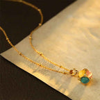 Fortune Jewel Multicolored Cat's Eye Inlaid Design Cube Protection Necklace Pendant