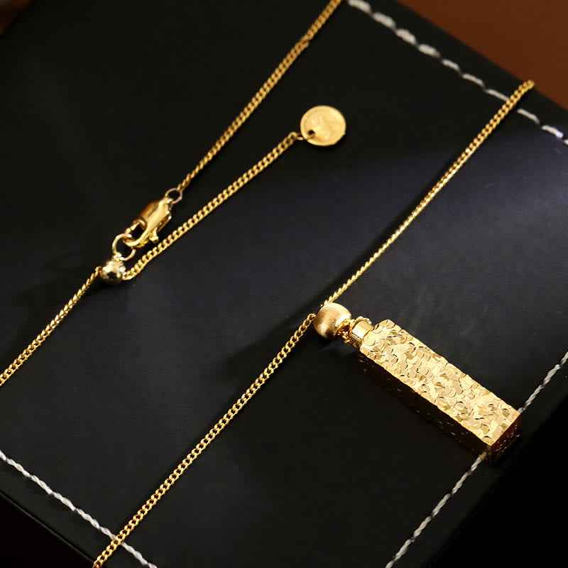 Fortune Jewel Rectangular Texture Design Copper Chain Luck Necklace Pendant