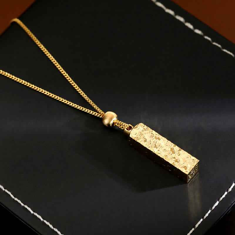 Fortune Jewel Rectangular Texture Design Copper Chain Luck Necklace Pendant