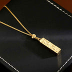Fortune Jewel Rectangular Texture Design Copper Chain Luck Necklace Pendant