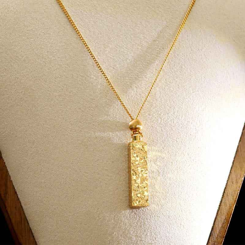 Fortune Jewel Rectangular Texture Design Copper Chain Luck Necklace Pendant