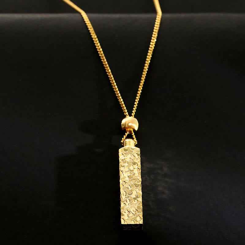 Fortune Jewel Rectangular Texture Design Copper Chain Luck Necklace Pendant