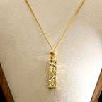 Fortune Jewel Rectangular Texture Design Copper Chain Luck Necklace Pendant