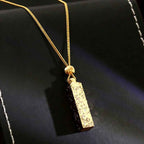 Fortune Jewel Rectangular Texture Design Copper Chain Luck Necklace Pendant
