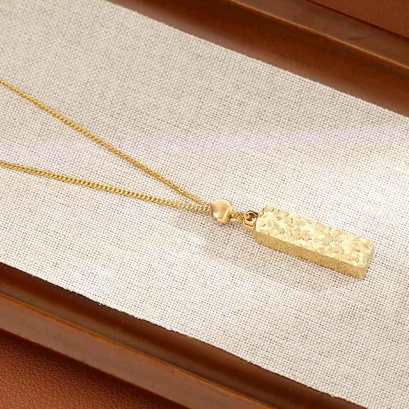 Fortune Jewel Rectangular Texture Design Copper Chain Luck Necklace Pendant