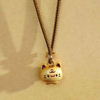 Fortune Jewel Cute Cat Copper Plated Gold Adjustable Braided Rope Protection Necklace Pendant