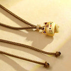 Fortune Jewel Cute Cat Copper Plated Gold Adjustable Braided Rope Protection Necklace Pendant
