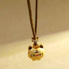 Fortune Jewel Cute Cat Copper Plated Gold Adjustable Braided Rope Protection Necklace Pendant
