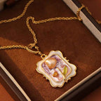 Fortune Jewel Flower Oil Painting Pearl Copper Healing Necklace Pendant