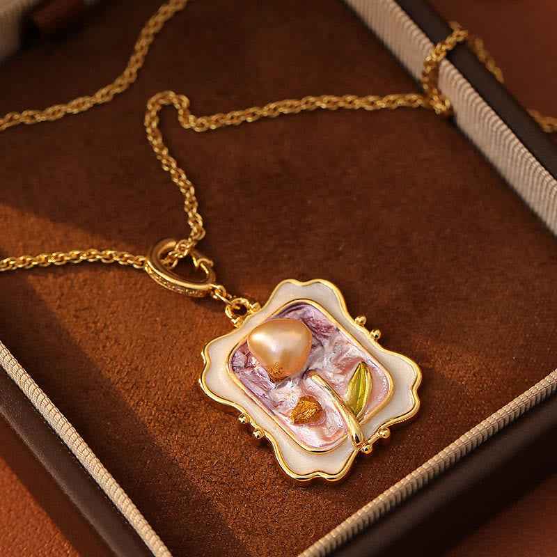 Fortune Jewel Flower Oil Painting Pearl Copper Healing Necklace Pendant