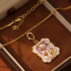Fortune Jewel Flower Oil Painting Pearl Copper Healing Necklace Pendant