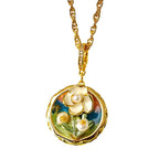 Fortune Jewel Retro Round Oil Painting Flower Design Copper Wealth Necklace Pendant
