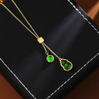 Fortune Jewel Gourd Green Agate Copper Inlaid Design Luck Necklace Pendant