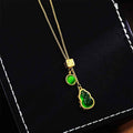 Fortune Jewel Gourd Green Agate Copper Inlaid Design Luck Necklace Pendant