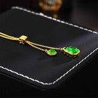 Fortune Jewel Gourd Green Agate Copper Inlaid Design Luck Necklace Pendant