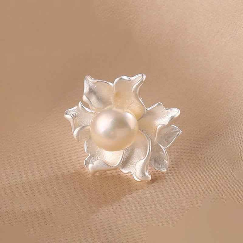 Fortune Jewel Natural Pearl Copper Flower Healing Stud Earrings