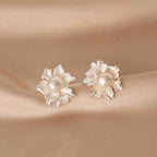Fortune Jewel Natural Pearl Copper Flower Healing Stud Earrings